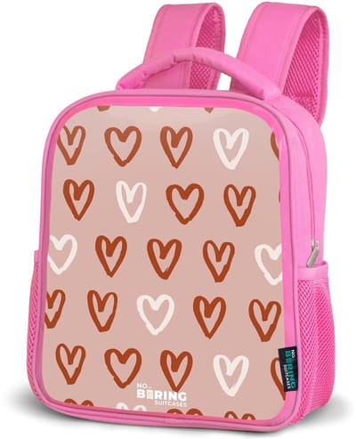 NoBoringSuitcases.com® - Rugzak roze - Schooltas meisjes - Hartjes patroon in roze en wit - Kinder rugtas meisje - Boekentas kind - Kinderrugzak voor school - Schoolrugzak