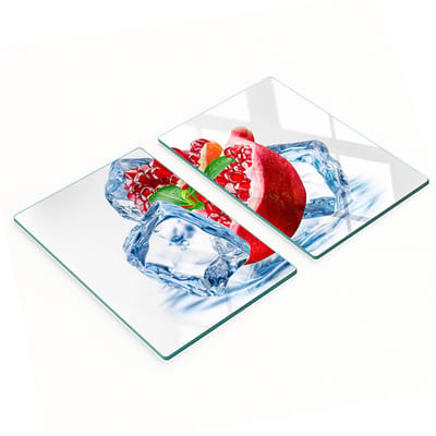 Decoratieve glazen snij- en serveerplanken met granaatappelmotief en ijs, 2x40x52 cm