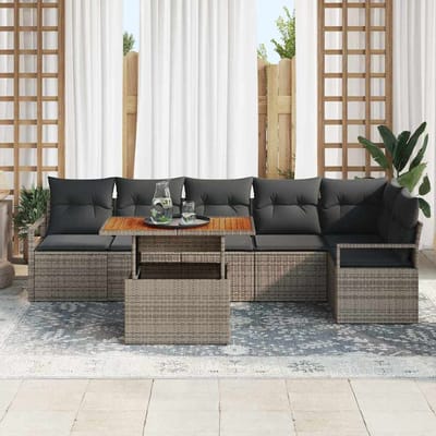 vidaXL - Tuinbank - Set - 7 - st - 6-Aantal - zitplaatsen - Grijs - poly - rattan