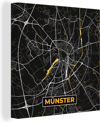 Canvas Schilderij Duitsland - Münster - Stadskaart - Plattegrond - Kaart - Goud - 20x20 cm - Wanddecoratie