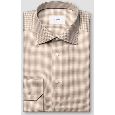 Eton Overhemd Rich Texture Houndstooth King Twill Beige / male