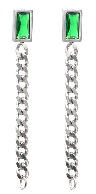 Oorbellen - Kraal en Ketting - RVS - 7 cm - Zilverkleurig en Groen