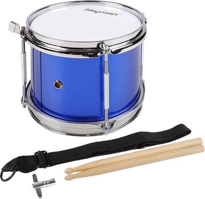 Kinder snaartrom - Hayman JSD-008-BU - 8 inch - Blauw - Witte hardware - Inclusief stokken en draagriem