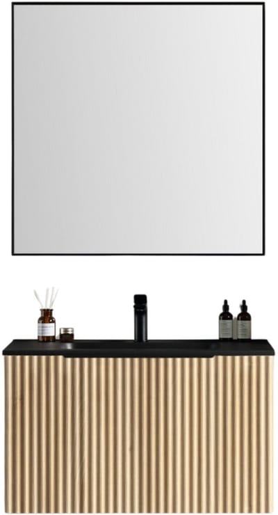 AquaVik Badmeubelset Ribbdal 100cm Nature Eik Nattmörk Mat Zwart Compleet