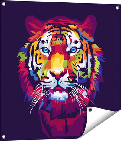 Gards Tuinposter Kleurrijke Tijger - Abstract - 70x70 cm - Tuindoek - Tuindecoratie - Wanddecoratie buiten - Tuinschilderij