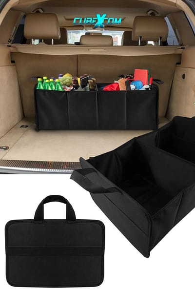 CUBEXCOM® Kofferbak Organizer, Kofferbaktas, Kofferbak Organisator, Auto Kofferbak Organizer, Achterbak Organizer, Opvouwbare Organizer Auto met Vakken, Stabiele en Waterdichte Bodem met Anti-Slip Klittenband, Zwart, 50x32x22cm