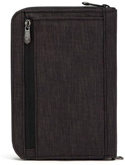 Pacsafe Portemonnee - 16.3 x 11.5 x 2 cm -Pasjeshouder - RFID-beveiligd - Inclusief Veiligheidsketting - Lichtgewicht - Veelzijdige Opslag - Polyester - Zwart