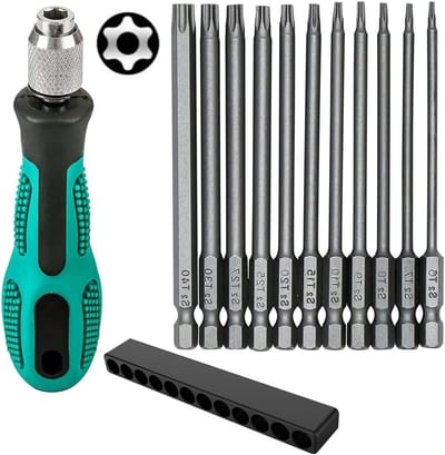12-delige Torx-schroevendraaierset - Magnetische bitset voor elektrische en handschroevendraaiers, T6 - T40, 100 mm lang