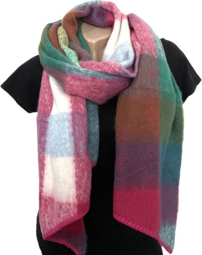 Sjaal - Dikke Kwaliteit - Geblokt - Petrol/Fuchsia - 220 x 50 cm (96967#)