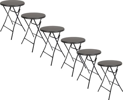 BRASQ Statafel Zwart – Ø80 x 110 cm – Set van 6 – Staantafel – Partytafel – Bartafel – Voor Binnen en Buiten – Vouwtafel – Inklapbaar – Kunststof en Metaal