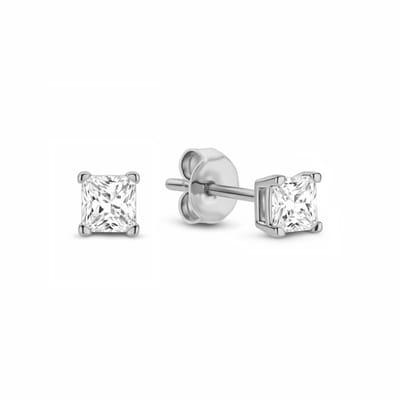 New Bling - 9NB-1600 - Zilveren Oorbellen met Witte Vierkante Zirkonia – 3mmx3mm – Gerhodineerd