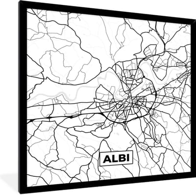 Fotolijst incl. Poster Zwart Wit- Plattegrond - Albi - Kaart - Frankrijk - Stadskaart - Zwart wit - 40x40 cm - Posterlijst