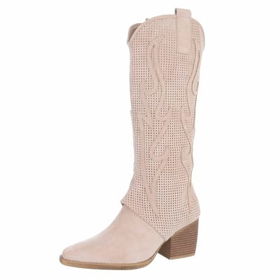 ZoeZo Design - cowboylaarzen - nieuwe collectie - kaplaarzen - lange laarzen - western laarzen - suedine - met rits - maat 36 - hakhoogte 6 cm - beige