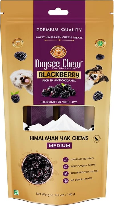 Himalayan Yak Cheese Chews met Blackberry voor Hoge Tandgezondheid en Immuunsteun - Handgemaakt, Grainevrij, Duurzaam voor Honden van Alle Maten