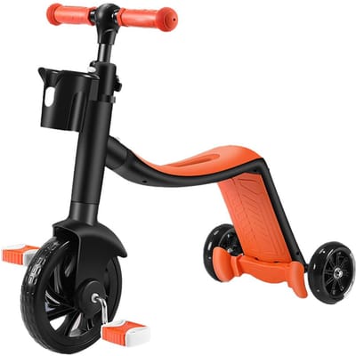 3-in-1 Stepjes voor Kinderen Opvouwbare Peuter Stepjes, Driewieler, Loopfiets met 3 Verstelbare oranje