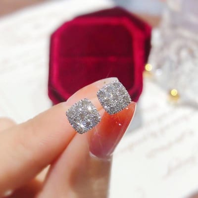 Huitan Minimalistische Vierkante Vorm Zirkonia Oorknopjes Vrouwen Mode Gecontracteerde Bruiloft Oorbellen Cadeau Veelzijdige Sieraden brown