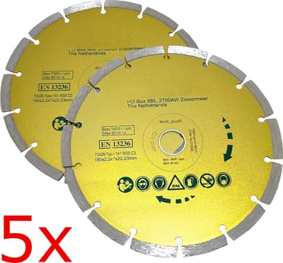 5x Diamantschijf 180mm segment slijpschijf getand Droog / nat Type diamant schijf