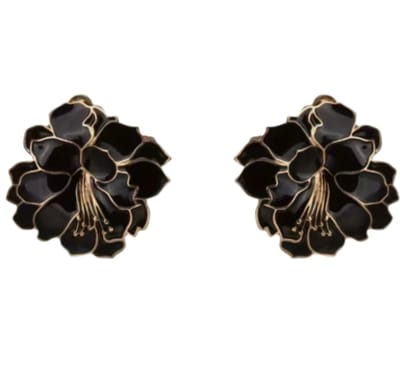 Clip oorbellen- Zwarte- lelie- goudkleurig -3 cm- geen gaatje- Charme Bijoux
