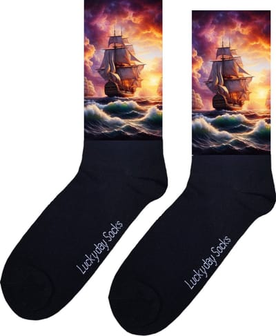 Schip - Opkikker - Grappige sokken - Valentijns cadeau - Verjaardag cadeau - Sint cadeau - Leuke sokken - Zee - Storm - Vrolijke sokken - Cadeautje - Grappig cadeau - Kerst Sokken - Vaderdag - Moederdag - Kerstcadeau - Socks maken Happy - Maat 37-44