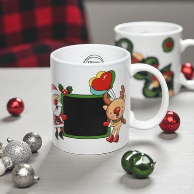 Kerst Krijtmok met hartjes ballon - Vrolijke keramieken mok
