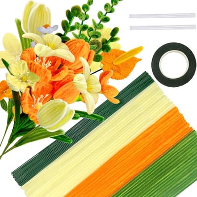200 Stuks Bloemboeket Rassers Gele Serie Set Pipe Cleaners voor Creatieve Knutselprojecten met Bloemdraad en Bloemlint