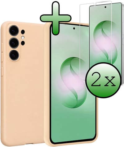 Hoesje Met 2x Screenprotector - Geschikt voor Samsung Galaxy S26 Ultra - Sterk & Shockproof - Back Cover - Siliconen Case - Telefoon Hoes - Zand