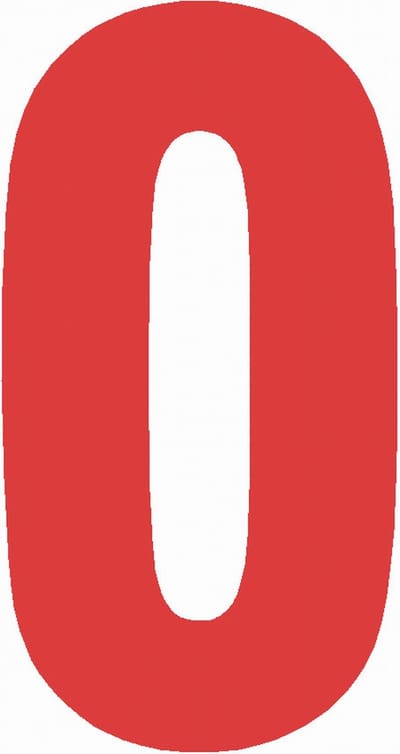 Cijfersticker nr. 0 ROOD 10x5cm plakcijfer huisnummersticker containersticker magazijn sticker weerbestendig