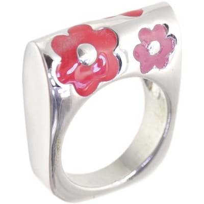 Behave - Ring - Zilverkleurige statement ring met rode en roze bloemen – Y2K & retro fashion