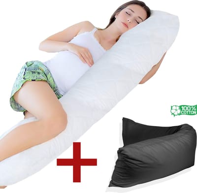 Ondersteunend Lichaamskussen + 1x katoenen kussensloop - 45 x 145cm - Zwart - Body Pillow - Zwangerschapskussen - Body Pillow - Lichaamskussen - Voedingskussen - Zijslaapkussen - Sluimerrol - Afneembaar hoes premium body pillow lichaamskussen