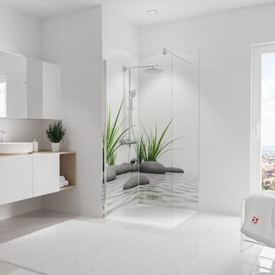 Schulte 2 achterwanden - Foto - ZEN steen-gras - 90+90x210 - zelf inkortbaar en zelfklevend - wanddecoratie - muurdecoratie - badkamer wandpanelen - muurbekleding