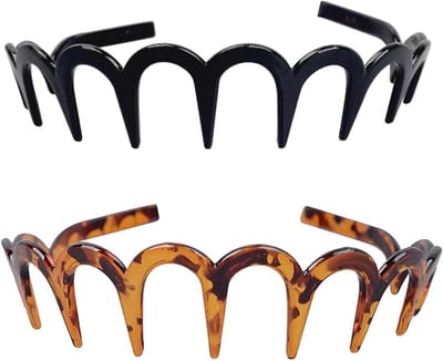 Zig Zag Haarbanden voor Dames - 2 Stuks, Antislip Plastic Met Tanden, Retro 90s Stijl, Perfect voor Haarstyling en Modeaccessoires