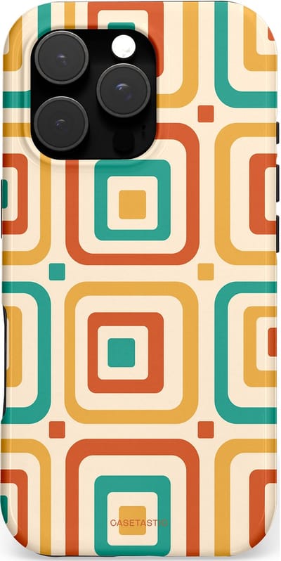 Casetastic hoesje geschikt voor Apple iPhone 16 Pro - MagSafe - Dubbellaagse bescherming - Retro Vierkant verlangen - Fashion Case - Crème Terracotta Goud Turquoise