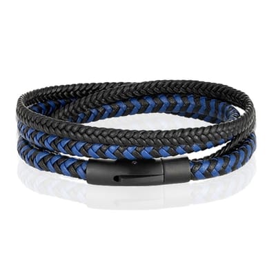 Armband Dubbel Gevlochten Leer - Zwart Blauw-23cm