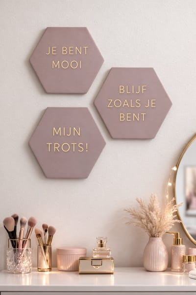 Spreuk tegeltjes, Set van 2 roze spreuk tegeltje, Tegeltjes met tekst