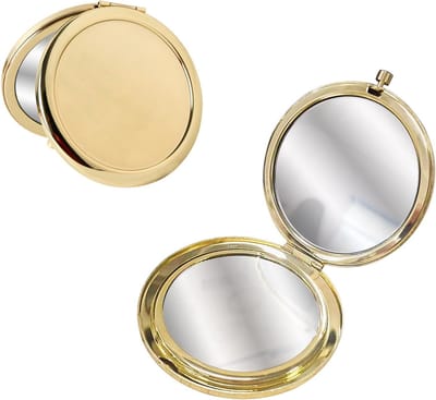 Dubbelzijdige compacte handspiegel met 1x/2x vergroting, ideaal voor reizen en handtassen, rond en onbedorven (Goud)