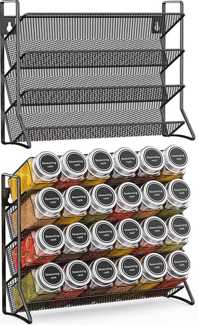 JGS ® Kruidenrek met Veelzijdige Opbergmogelijkheden voor Keuken, Zwart, Zonder Kruidenpotjes