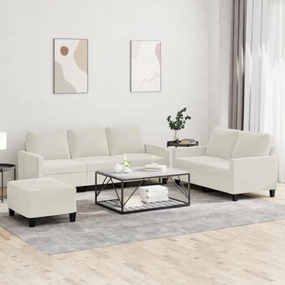 vidaXL - 3-delige - Loungeset - met - kussens - fluweel - crèmekleurig