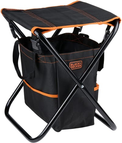 BLACK+DECKER Tuinkruk met Gereedschapstas - Kniebank voor Tuinieren met Opvouwbaar Frame - Kniebankje voor Tuinieren - Tuinstoeltje met Tuintas voor Tuingereedschap - 30 x 36 x 38.5 cm
