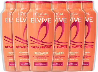 L'Oréal Paris Elvive Dream Lengths Shampoo - Haarverzorging voor lang, beschadigd haar - Herstellende shampoo - Shampoo voordeelverpakking - 6x 250 ml
