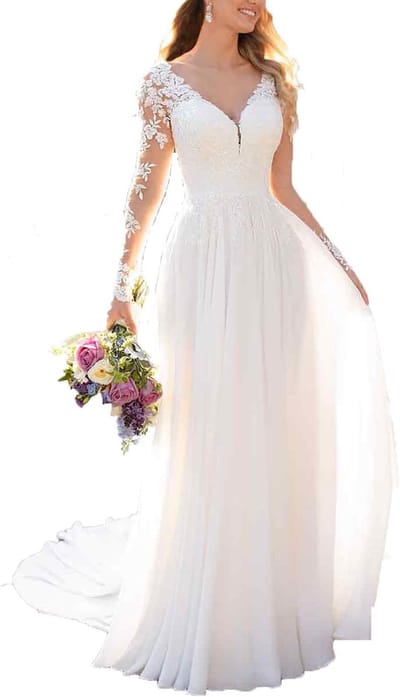 Bruidsjurken - Trouwjurken dames - Bruiloft viering - Kant applicaties - Lange mouwen - Chiffon