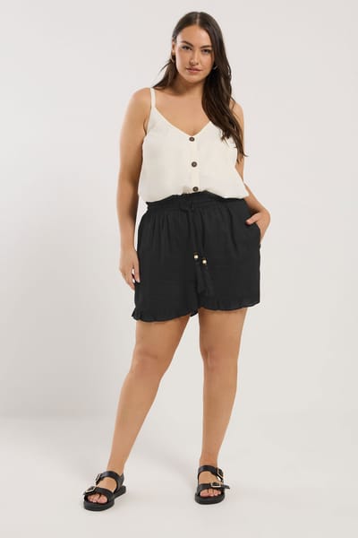 Yours Short Met Elastische Taille En Ruchezoom In Zwart Size 48