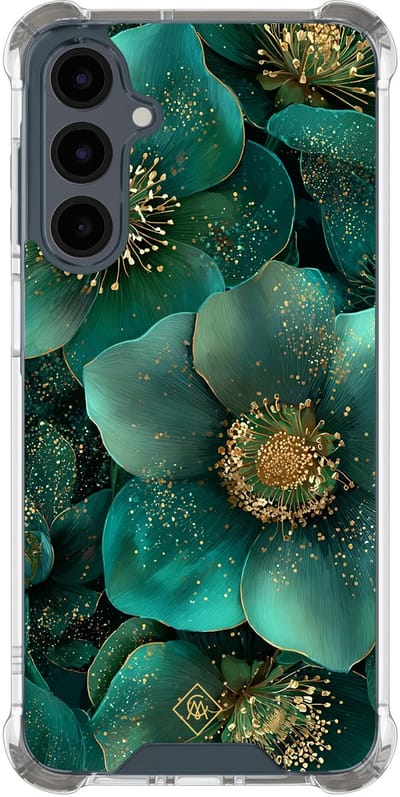 Casimoda® hoesje - Geschikt voor Samsung Galaxy A17 - Emerald Flowers - Shockproof case - Extra sterk - TPU/polycarbonaat - Groen, Transparant