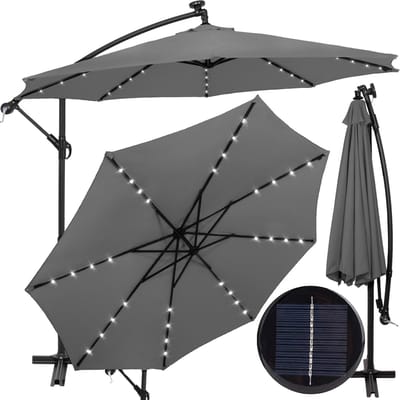 Springos Parasol | LED | Parasols | Kantelbaar | Met Ventilatie | Grafiet | Ø300 CM