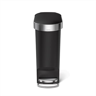 Simplehuman Slanke Plastic Pedaalemmer - 40 liter - Met zakkenrand - Zwart Kunststof