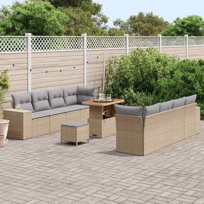 vidaXL Tuinbank Set met kussen 11 pcs Beige en Lichtgrijs poly rattan
