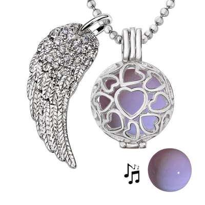 Engelenroeper 18mm Bolhouder met Ketting 90cm en Bolletje - Dames - Zilverkleurig Hartjes - EBS18186