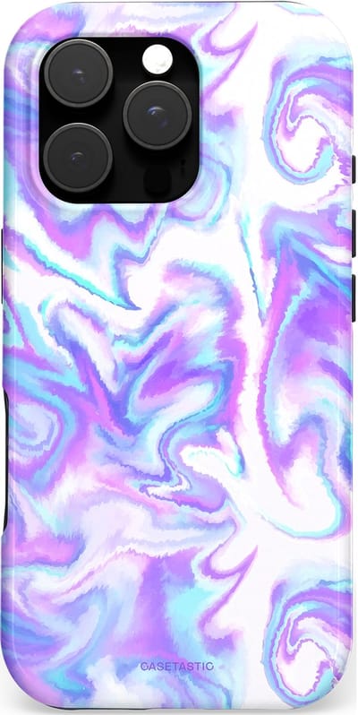 Casetastic hoesje geschikt voor Apple iPhone 16 Pro - MagSafe - Dubbellaagse bescherming - Tie Dye magie - Fashion Case - Lavendel Wit Lichtblauw Lichtgrijs