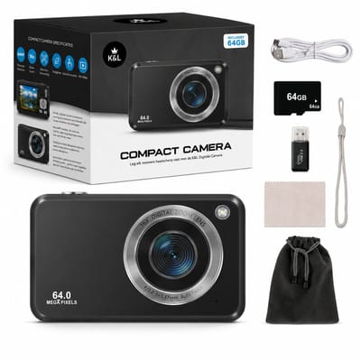 K&L Digitale Camera - Full HD & 64MP - 64GB - Fotocamera - Inc. Selfiecamera - Vlog Camera voor Kinderen en Volwassenen - Compact Camera - Foto & Video - Dual Lens - 16x Zoom
