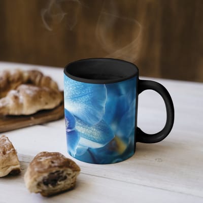 Magische Mok - Foto op Warmte Mokken - Koffiemok - Blauw - Orchidee - Elegeant - Magic Mok - Beker - 350 ML - Theemok