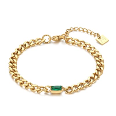 Twice As Nice Armband in goudkleurig edelstaal, gourmet met rechthoekig groen zirkonia 16cm+3cm